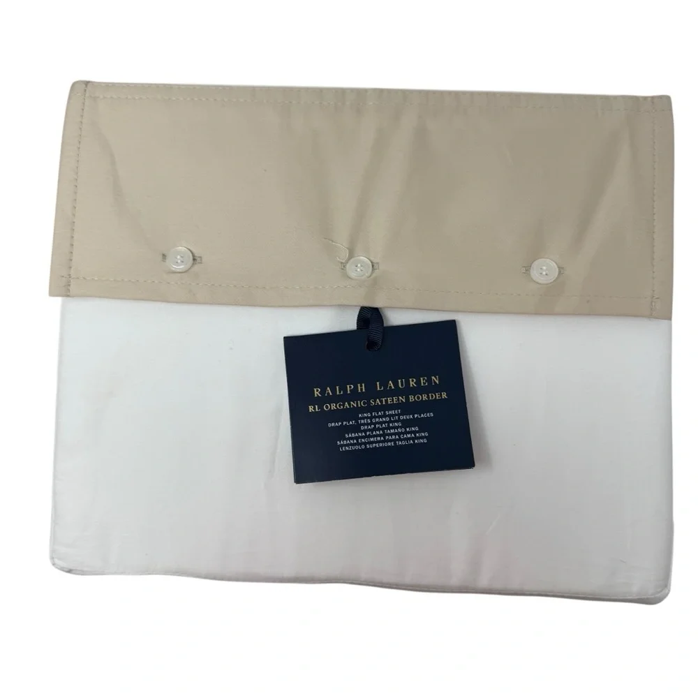 NWT Ralph Lauren Organic Sateen KING Flat Sheet Coastal Sand New